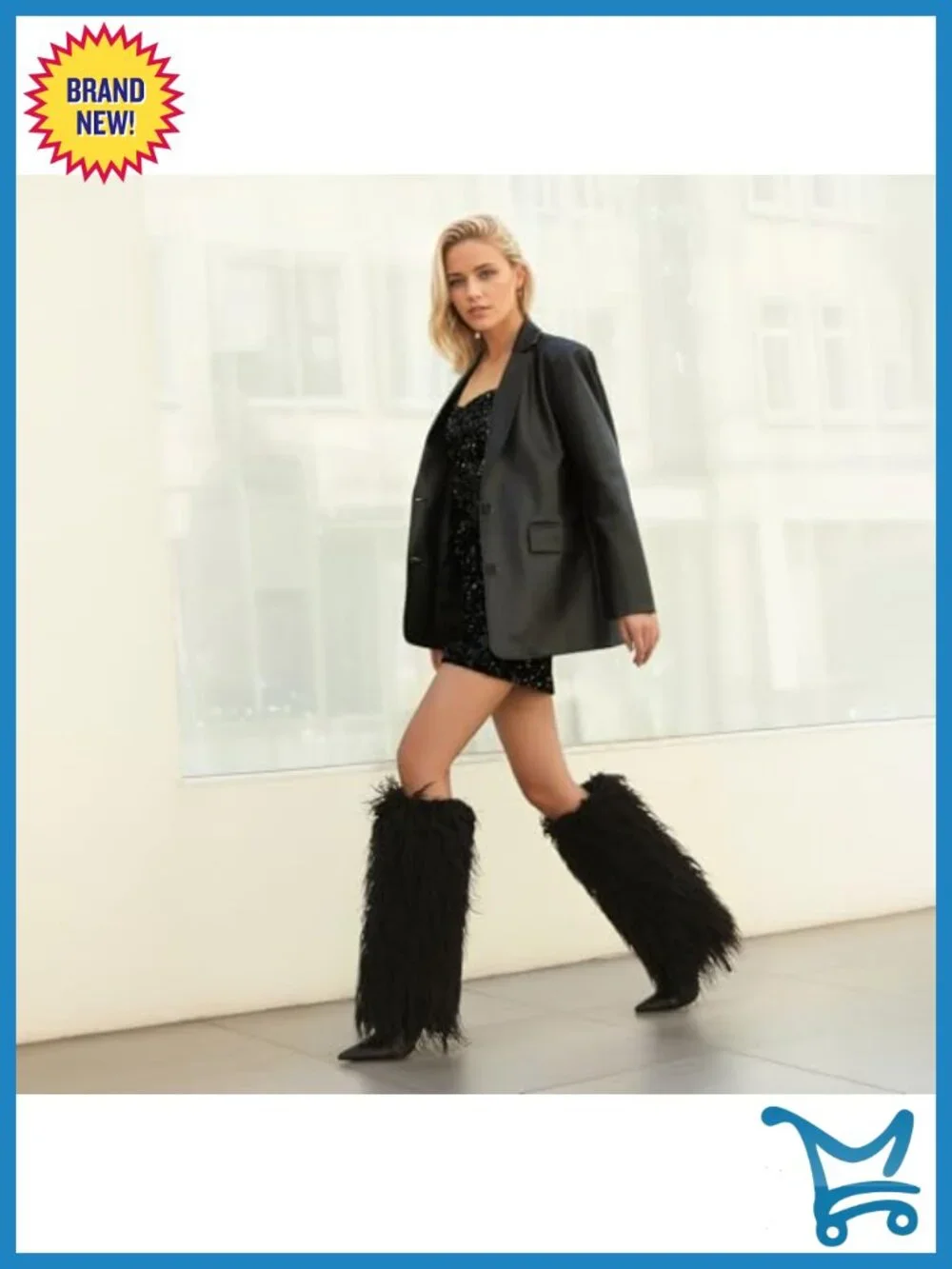 Faux Fur Over-the-Knee High Heel Boots Wide Calf Zip Closure